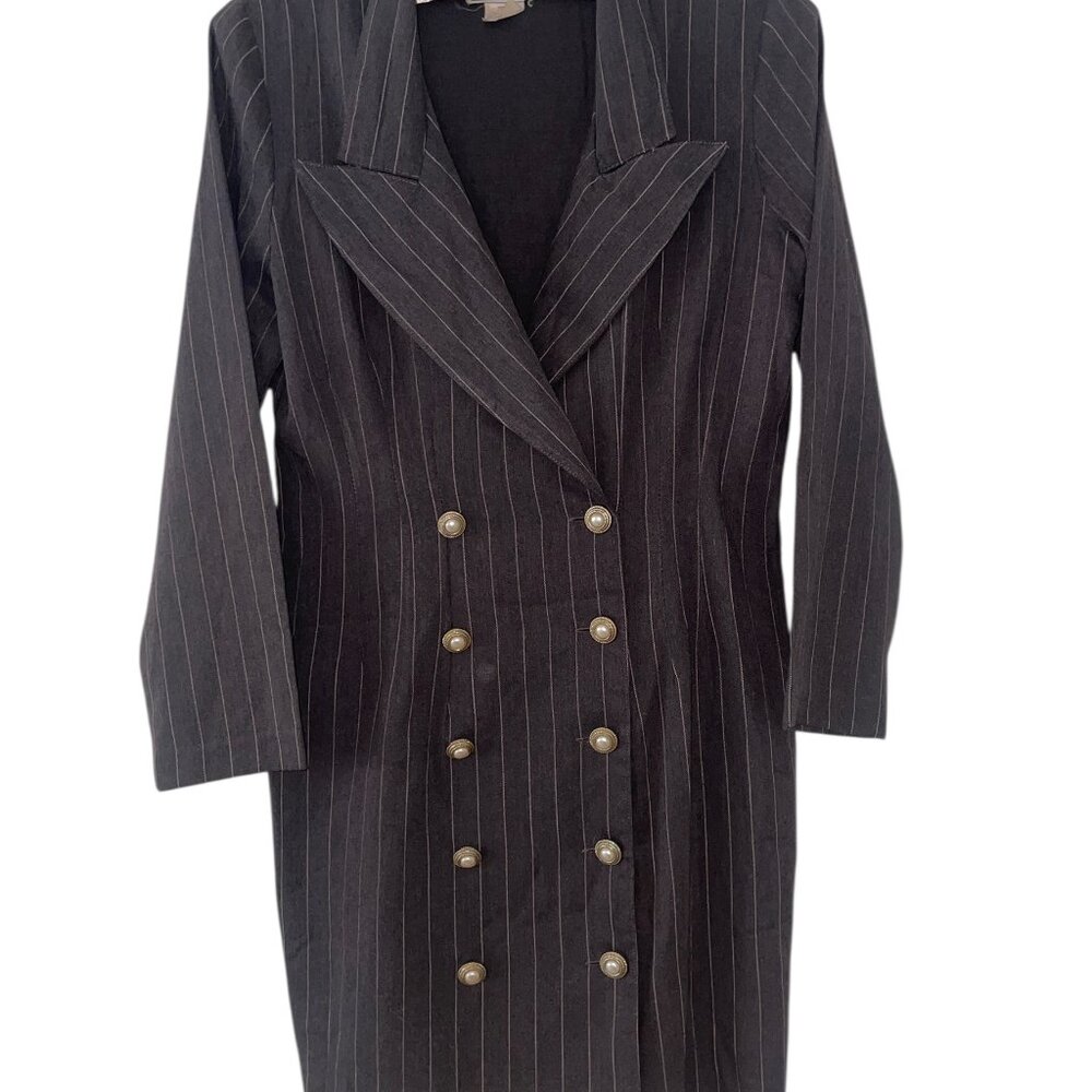 DBY Ltd Vintage Pin Stripe Double Breasted Retro Mini‎ Preppy Coat Dress size 9